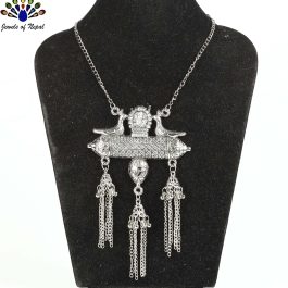 Antique Silver Toned Long Statement Necklace- Jewels of Nepal