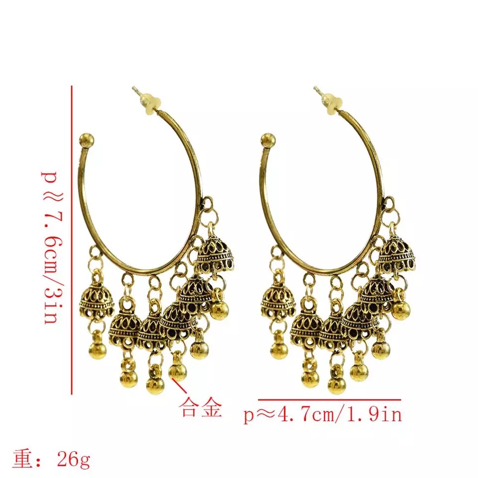 Golden/Silver Vintage Gypsy Jhumka Bell Tassels Earrings For Women - Image 4