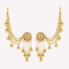 Gold Toned Faux Moti And Stones Studded Bahubali Style Danglers