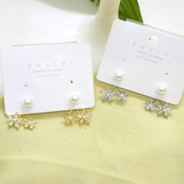 Jewels of Nepal Flower Designed Simulated Pearl Double Sided Stud Earrings for Women