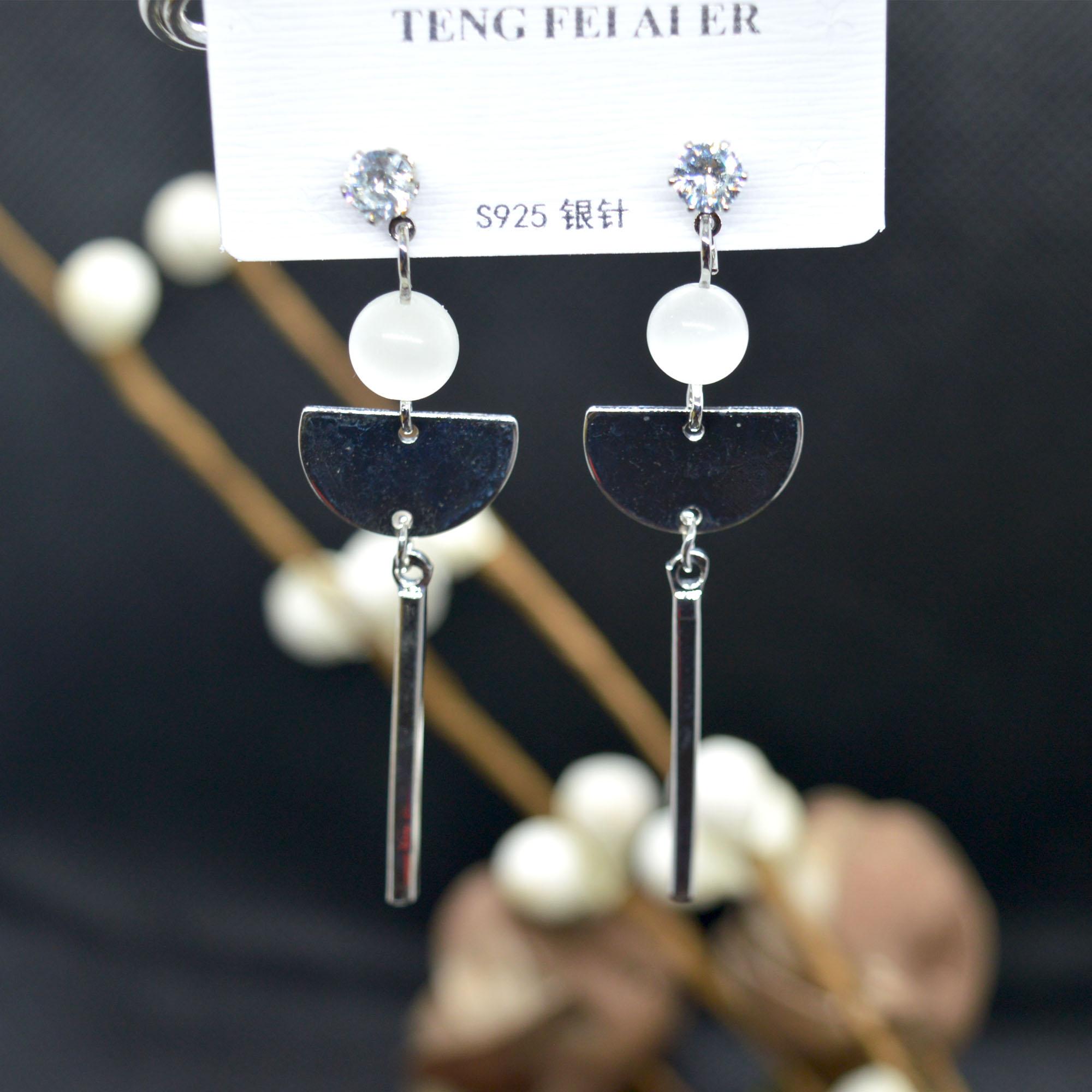 Faux Moonstone Beaded Stylish Long Drop Earrings For Women - Image 2