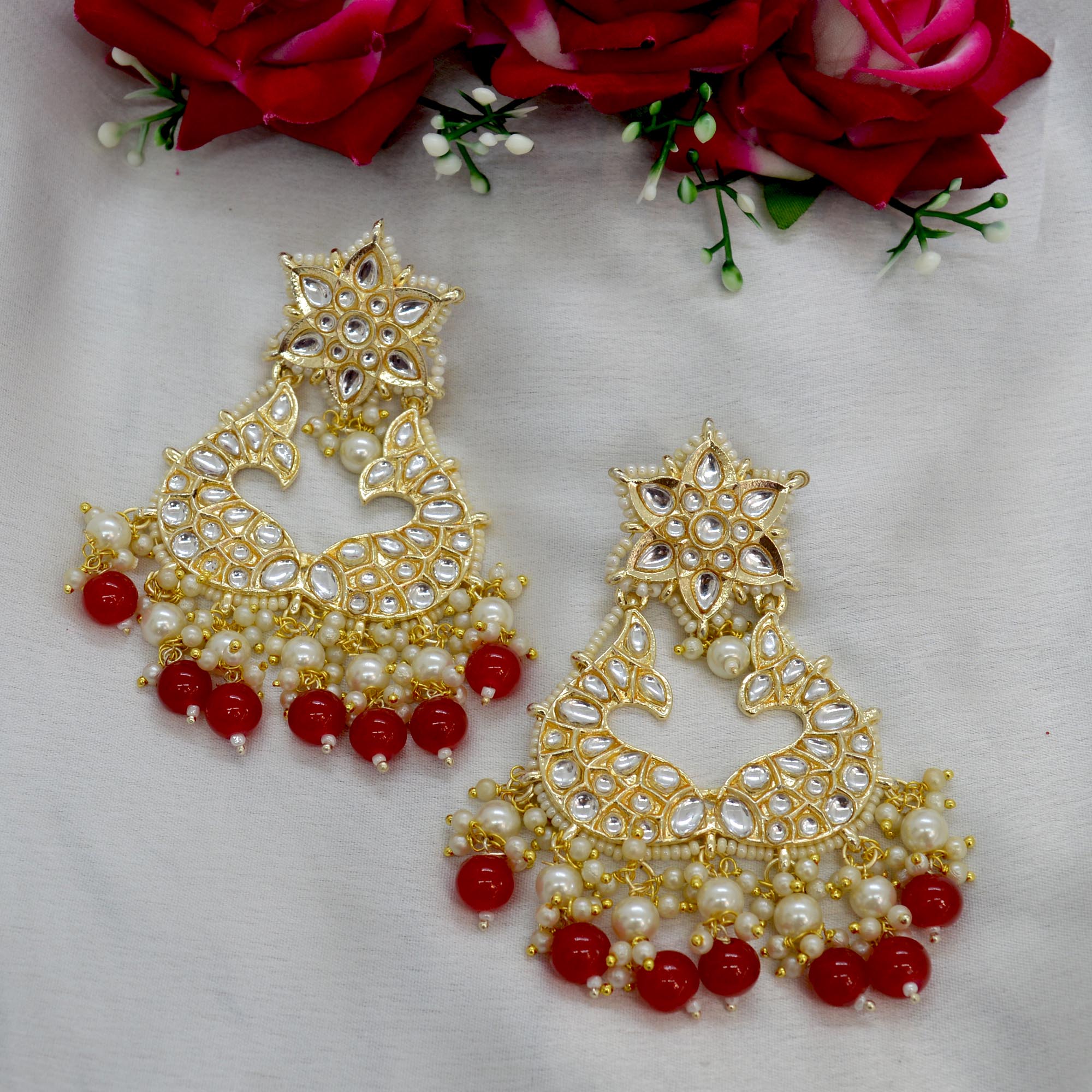 Jewels of Nepal Faux Moti & Beads Beaded Double Fish Designed Meenakari /Kundan Luxury Earrings For Women - Image 11