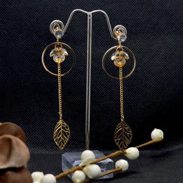 Golden Chain Leaf Drop Faux Crystal Beaded Earrings For Women