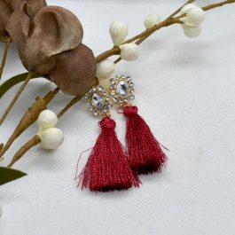 Stone Studded Tassel Drop Earrings For Women