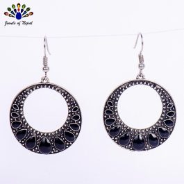 Black/Silver Circular Dangling Earrings For Women