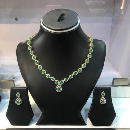 Jewels Of Nepal American Diamond Set Gold Green Plating Gold Plated