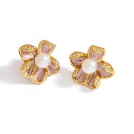 Jewels Of Nepal Stainless Steel Gold Plated Flower Shaped Stud Earrings For Women