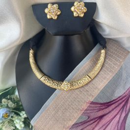 Jewels of Nepal Brass Hasli Necklace and Ear Top Set