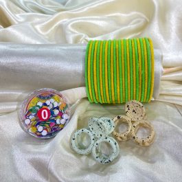 Jewels of Nepal Shrawan / Teej Green / Yellow Velvet Bangles Set Combo Set for Women