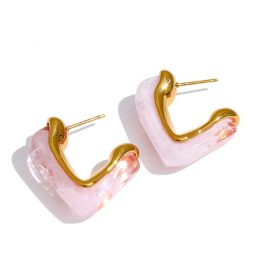 Jewels Of Nepal Steel V White Acrylic Earrings
