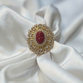 Jewels of Nepal Gold Plated Ganesh Muga Stone Studded Adjustable Ring for Women
