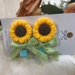 Jewels Of Nepal 2Pcs Girl Cute Holiday Party yellow Sunflower Hair Clip
