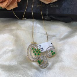 Jewels Of Nepal American Diamond Pendant With Chain And Earring Top For  Women