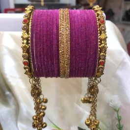 Jewels Of Nepal 18pcs Velvet Bangles& 2 pcs Stone Metal&2pcs Gold Plated Kashmiri Bangles For Women