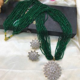 Jewels Of Nepal American Diamond Beaded Potey And Earrings Sets For Women
