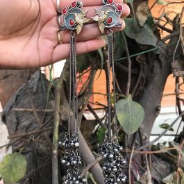 Jewels of Nepal Oxidized Kashmiri Trendy Long Ethnic Earrings
