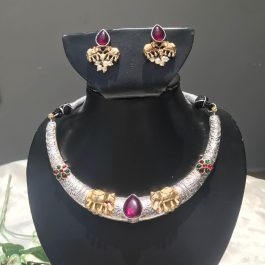 Jewels of Nepal Replica Stone Oxidized Hasli Necklace Set