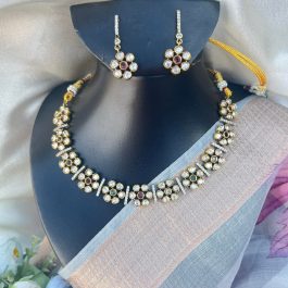 Jewels of Nepal Flower Designed Moissanite Necklace Set