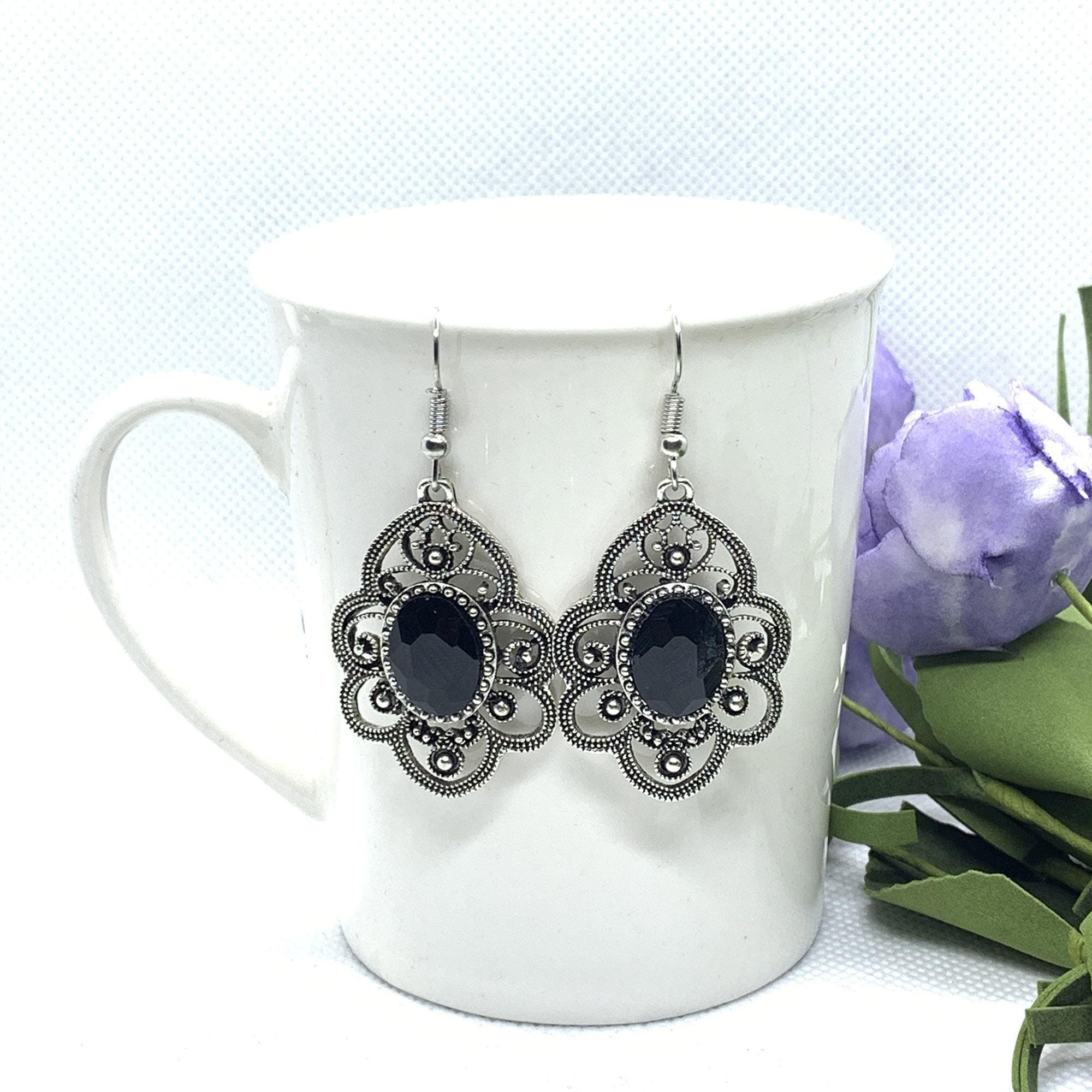 Silver/Black Self Patterned Drop Earrings For Women - Image 12