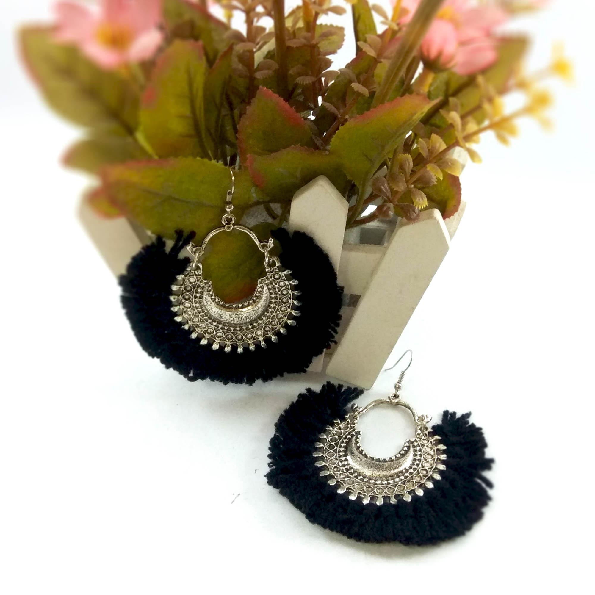 Silver Toned Woolen Tassel Danglers - Image 4