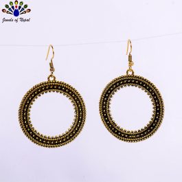 Golden/Black Round Dot Textured Earrings For Women- Jewels Of Nepal