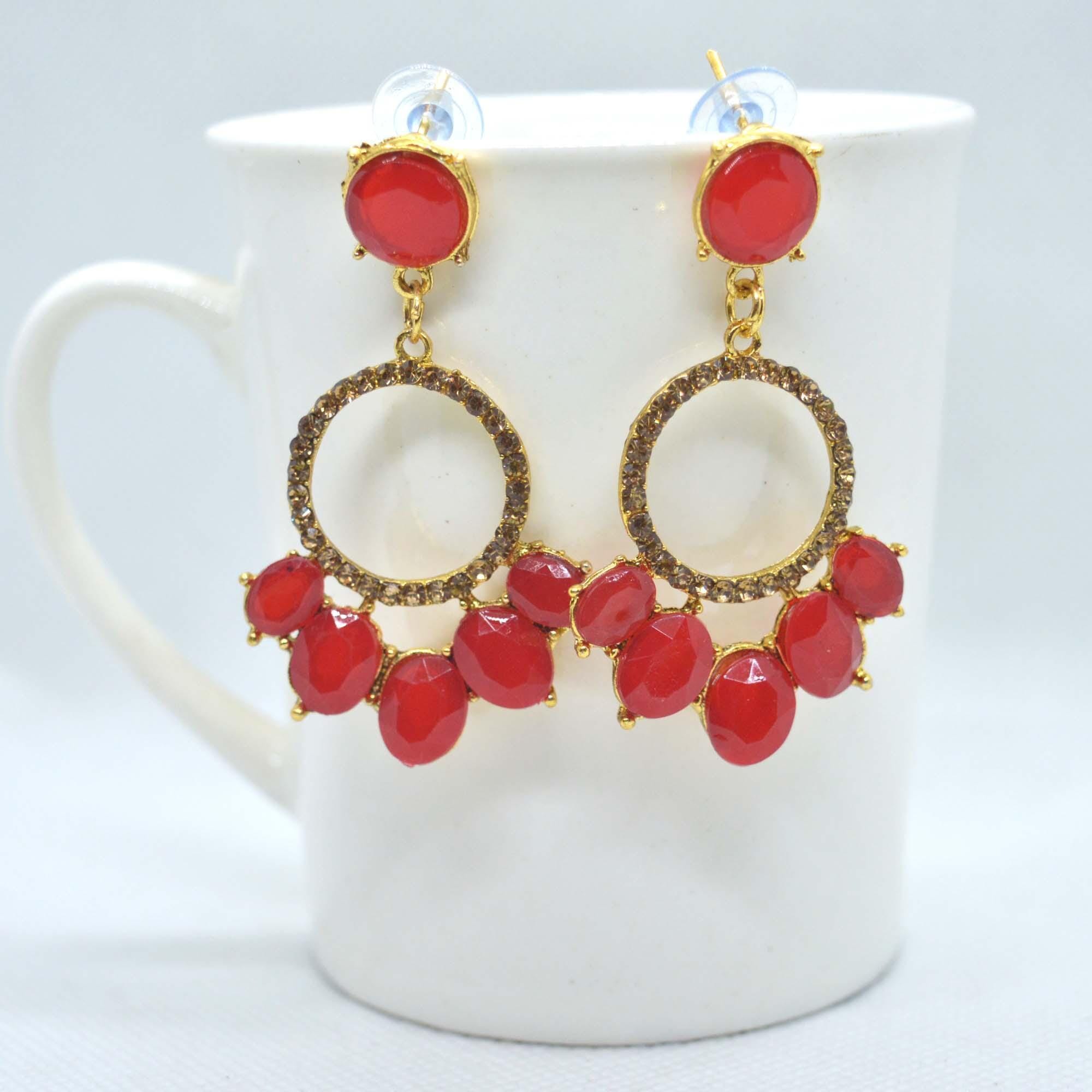 Golden/Multicolored Round Drop Earrings For Women - Image 5