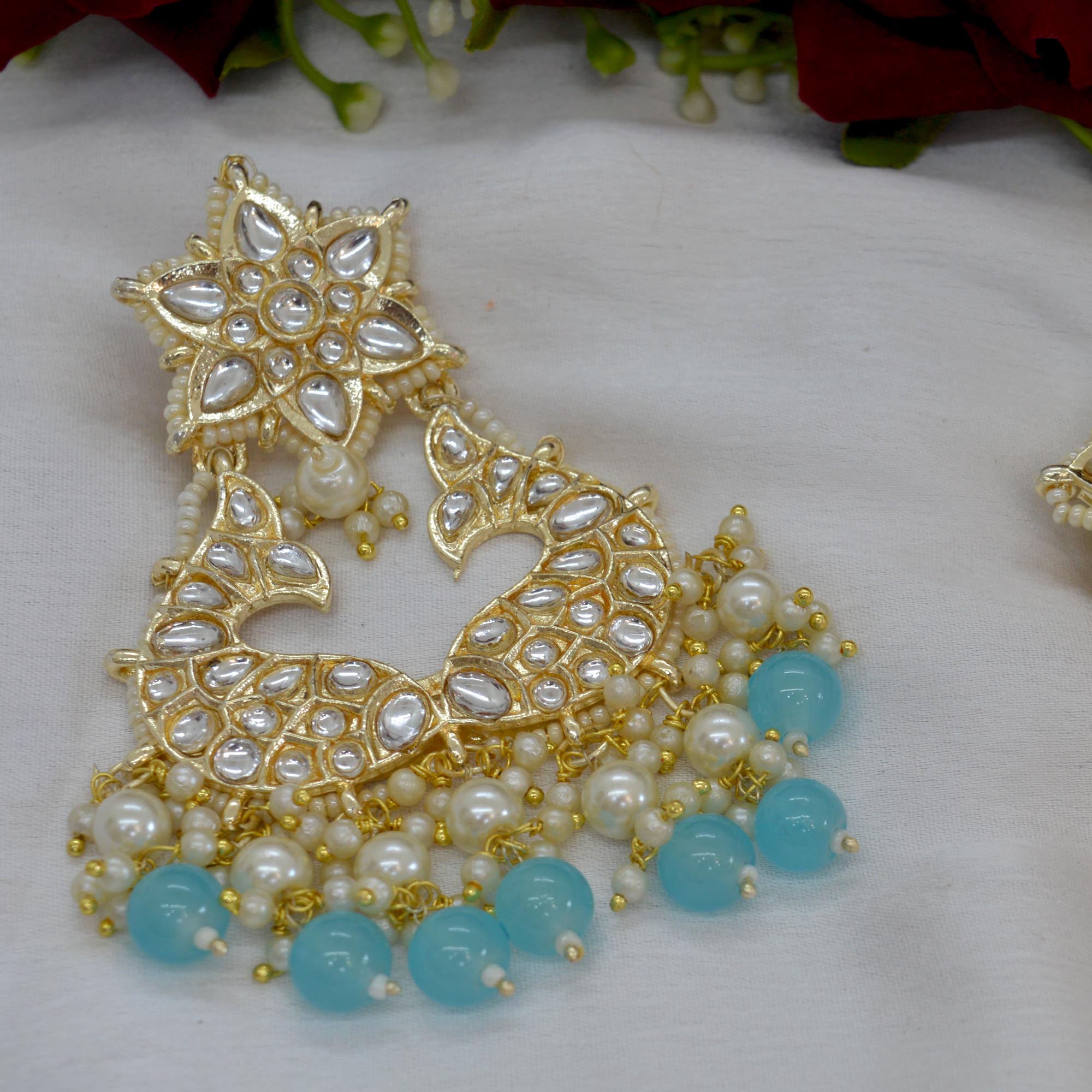 Jewels of Nepal Faux Moti & Beads Beaded Double Fish Designed Meenakari /Kundan Luxury Earrings For Women - Image 4