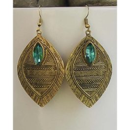 Gold/Green Textured Drop Earrings For Women