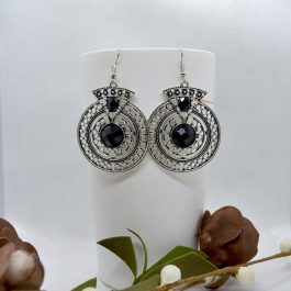 Silver Tibetan Style Stone Adorned Triangular Earrings For Women