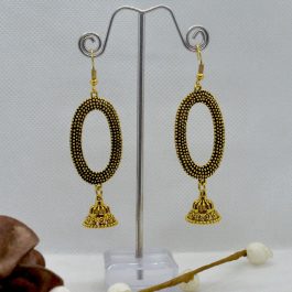 Golden Dot Patterned Oval Pinjada Drop Earrings For Women-Jewels Of Nepal