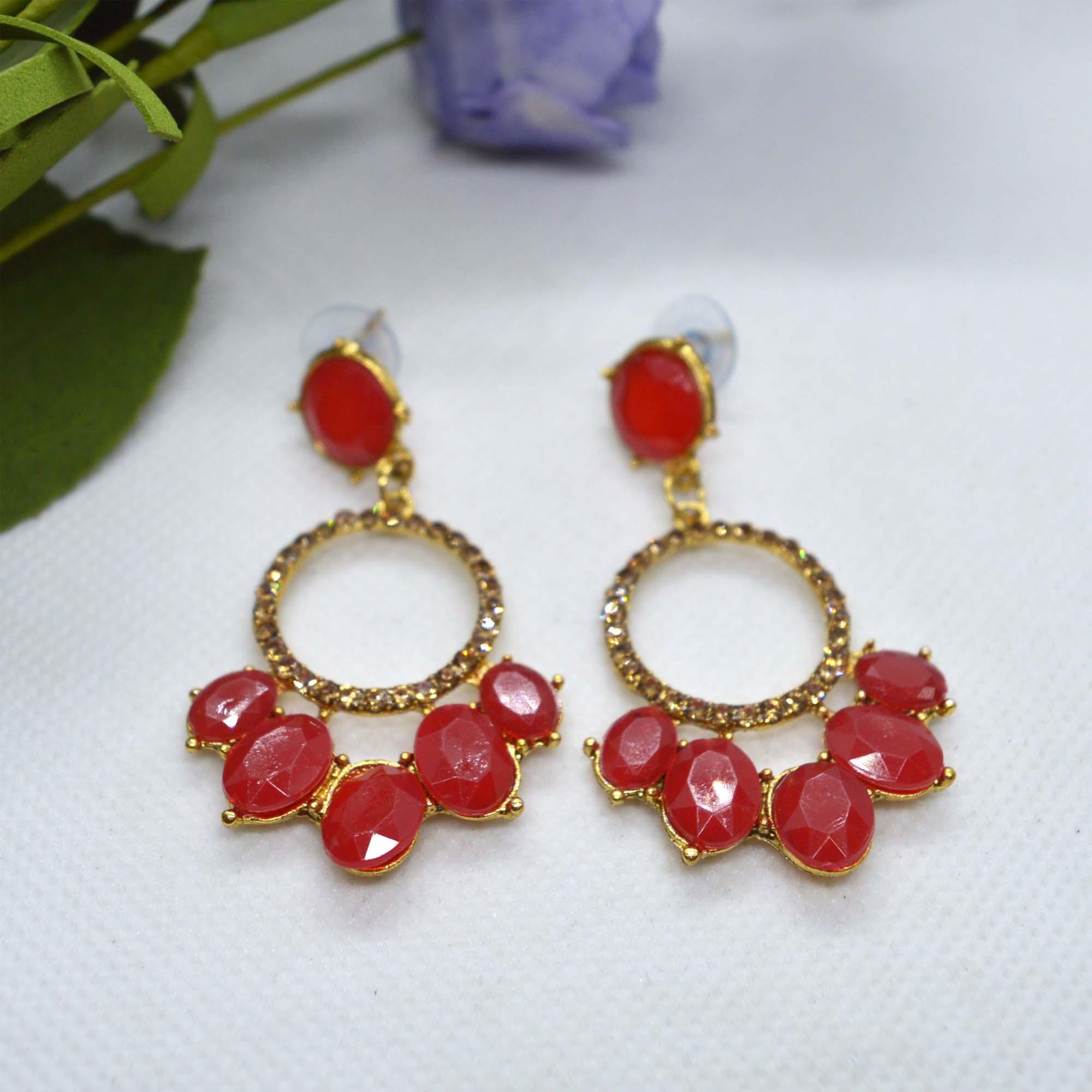 Golden/Multicolored Round Drop Earrings For Women - Image 6