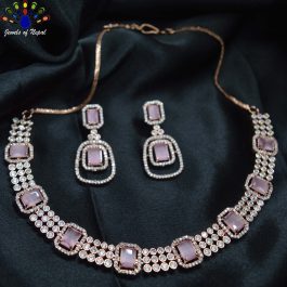 American Diamond / Cubic Zirconia AAA Studded Necklace and Earrings Set - Jewels of Nepal