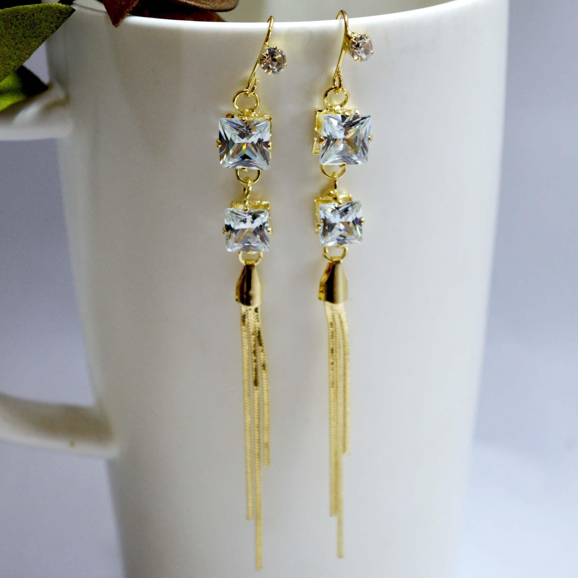 Sleek Chain Drop Stone Adorned Earrings For Women