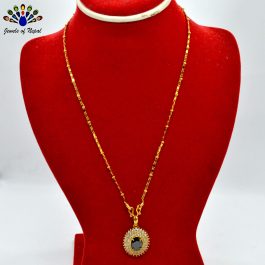 Gold Plated Black/White Stoned Pendant & Chain For Women