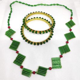 Green Chhwali Style Potey & Green Crystal Bangles Set- 1 Pair