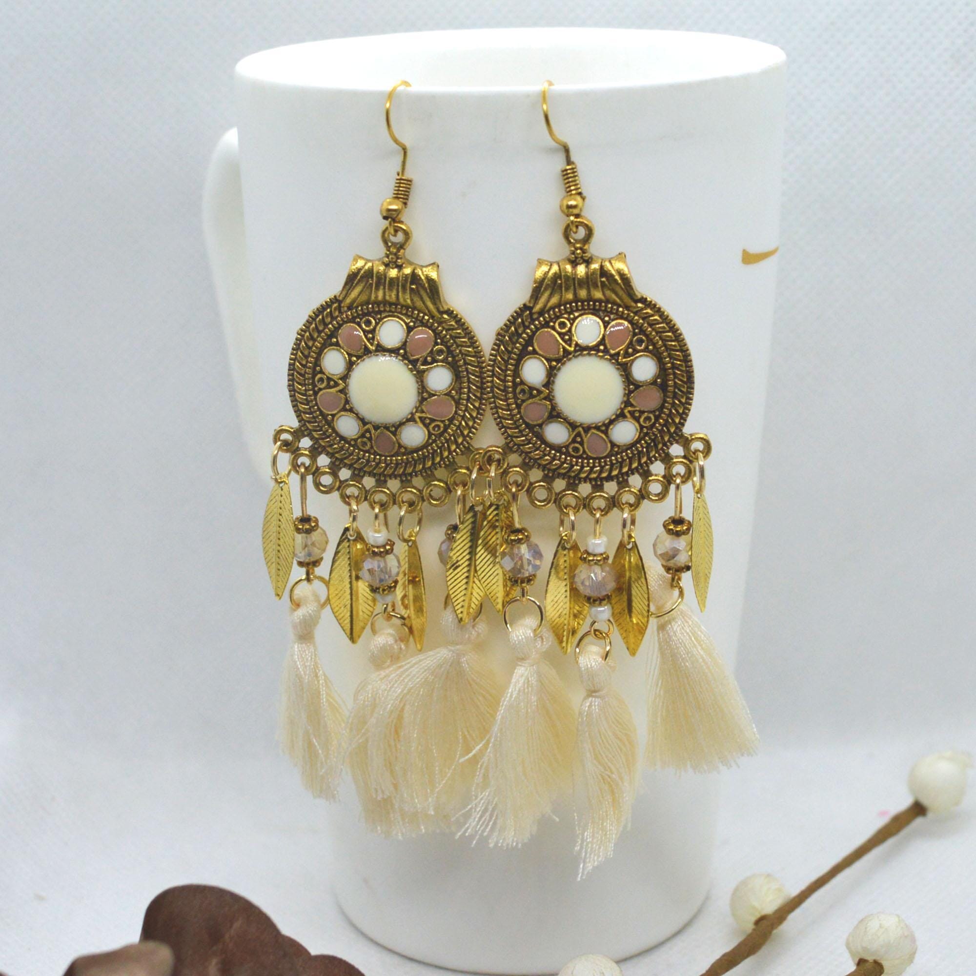 Bohemian Style Leaf Drop Tassel Earrings For Women - Image 5