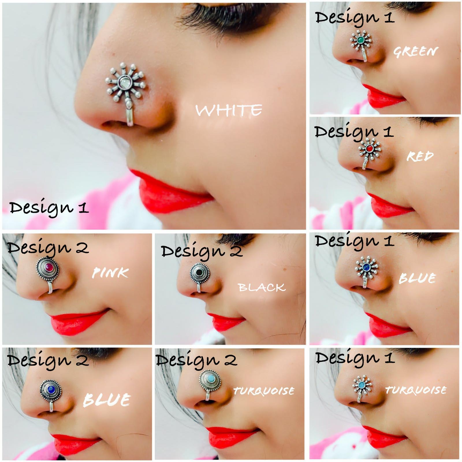Oxidized Silver Toned Stone Clip on Nose Ring / Nathi/ Nathiya For Women- 1pc