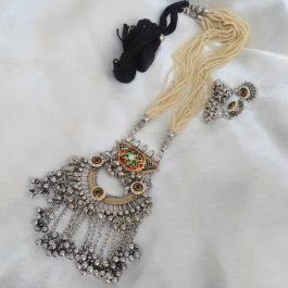 Jewels Of Nepal Oxidized Long Tassel Minakari Beads Necklace & Earrings Set