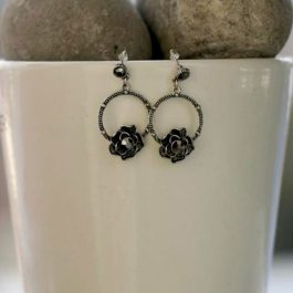 Silver Dotted Round Flower Earrings For Women