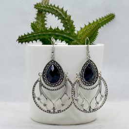 Silver/Black Chandbali Drop Earrings For Women