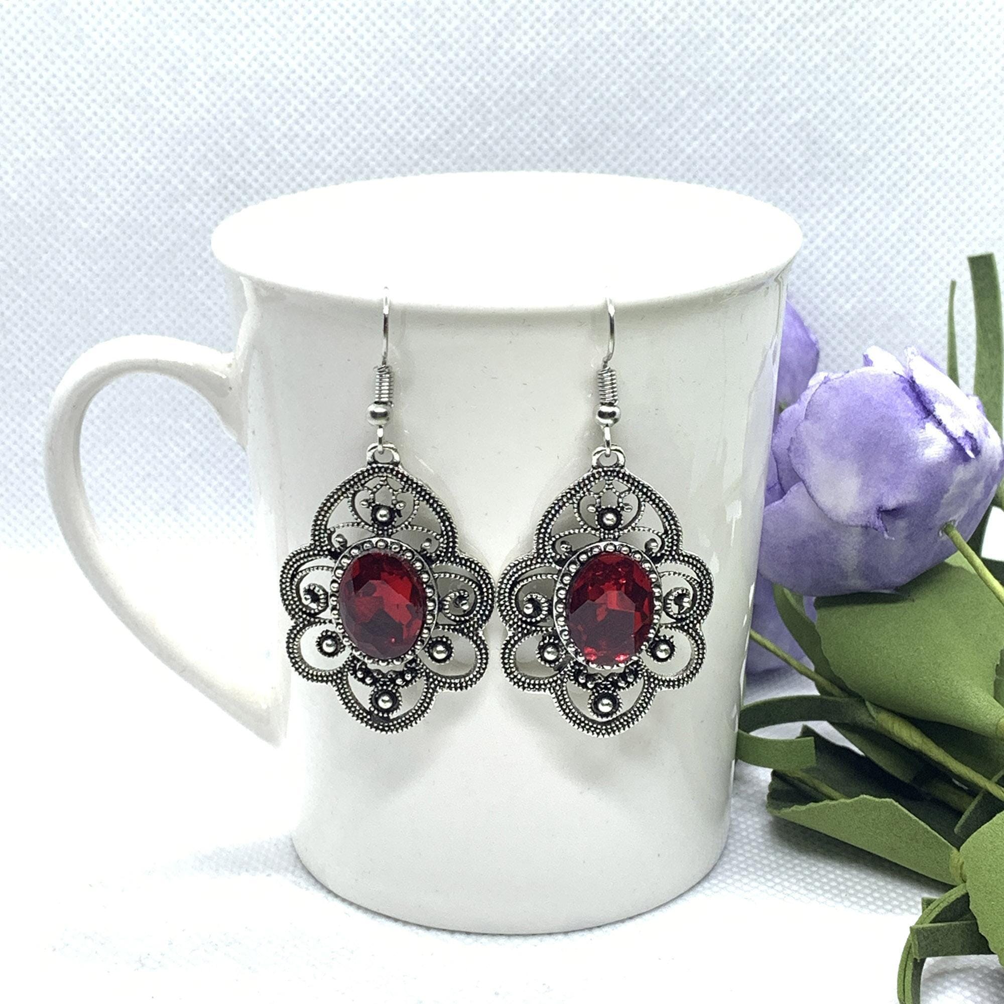 Silver/Black Self Patterned Drop Earrings For Women - Image 8