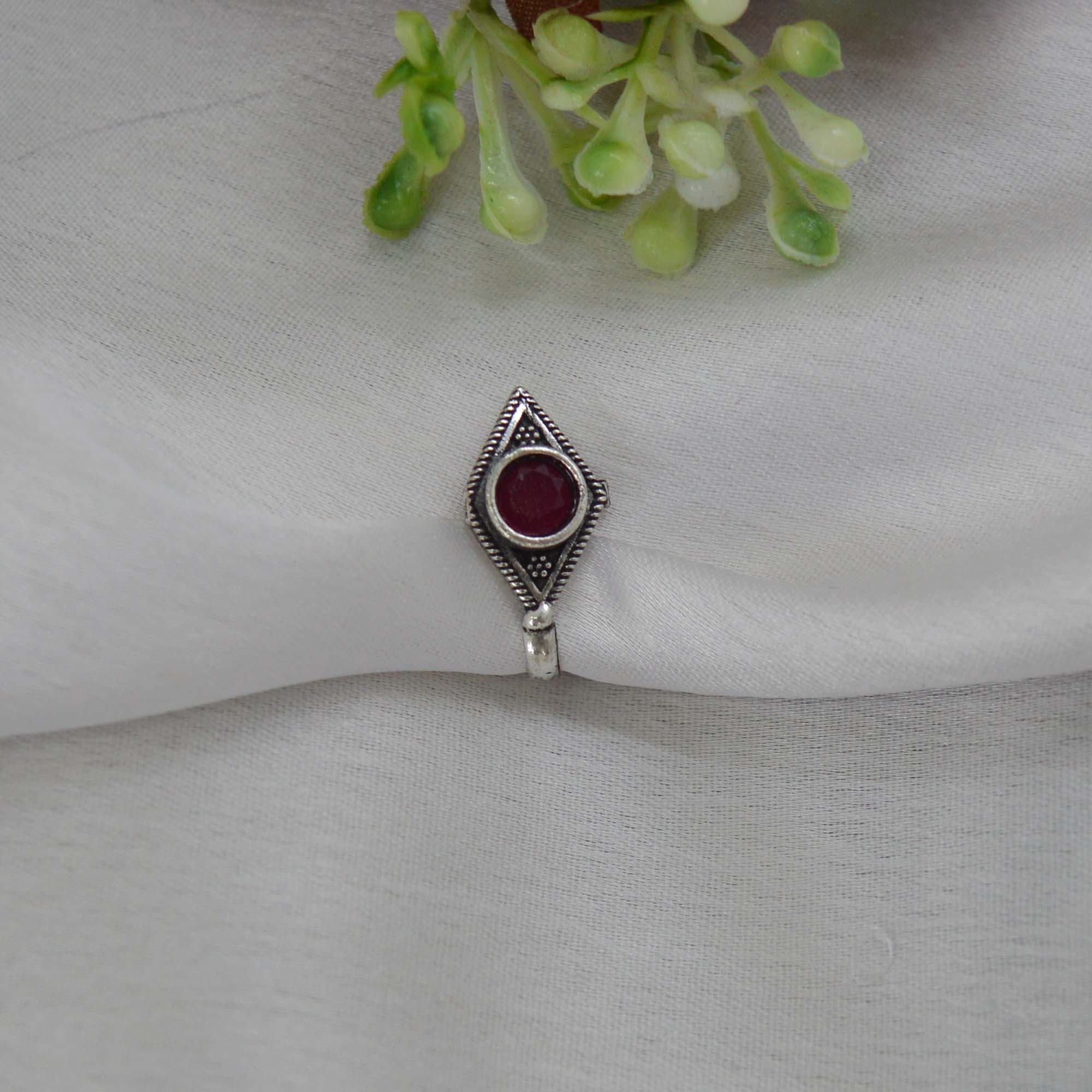 Oxidized Silver Toned Stone Clip on Nose Ring / Nathi/ Nathiya For Women- 1pc - Image 68