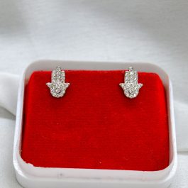 Jewels of Nepal American Diamond Hamsa 'Hand Of God'  Ear Studs For Women