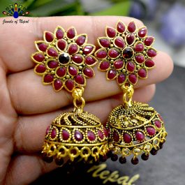 Stone Studded Flower Designed Top Pinjada Earrings by Jewels of Nepal