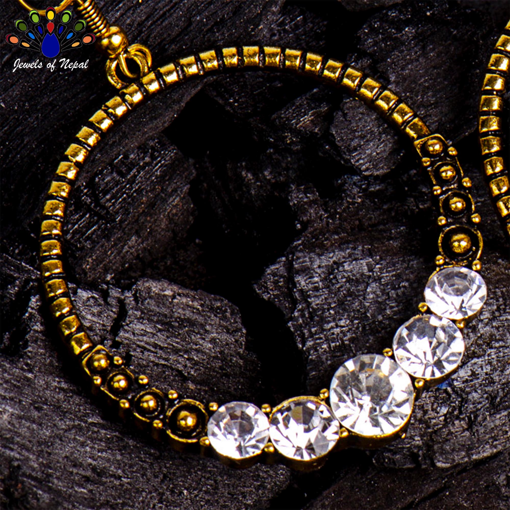 Golden/Silver Round Stone Studded Drop Earrings For Women- Jewels Of Nepal - Image 7