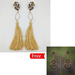 Golden Tasseled Stone Embellished Earring (Te_010) - Free Hook Earring