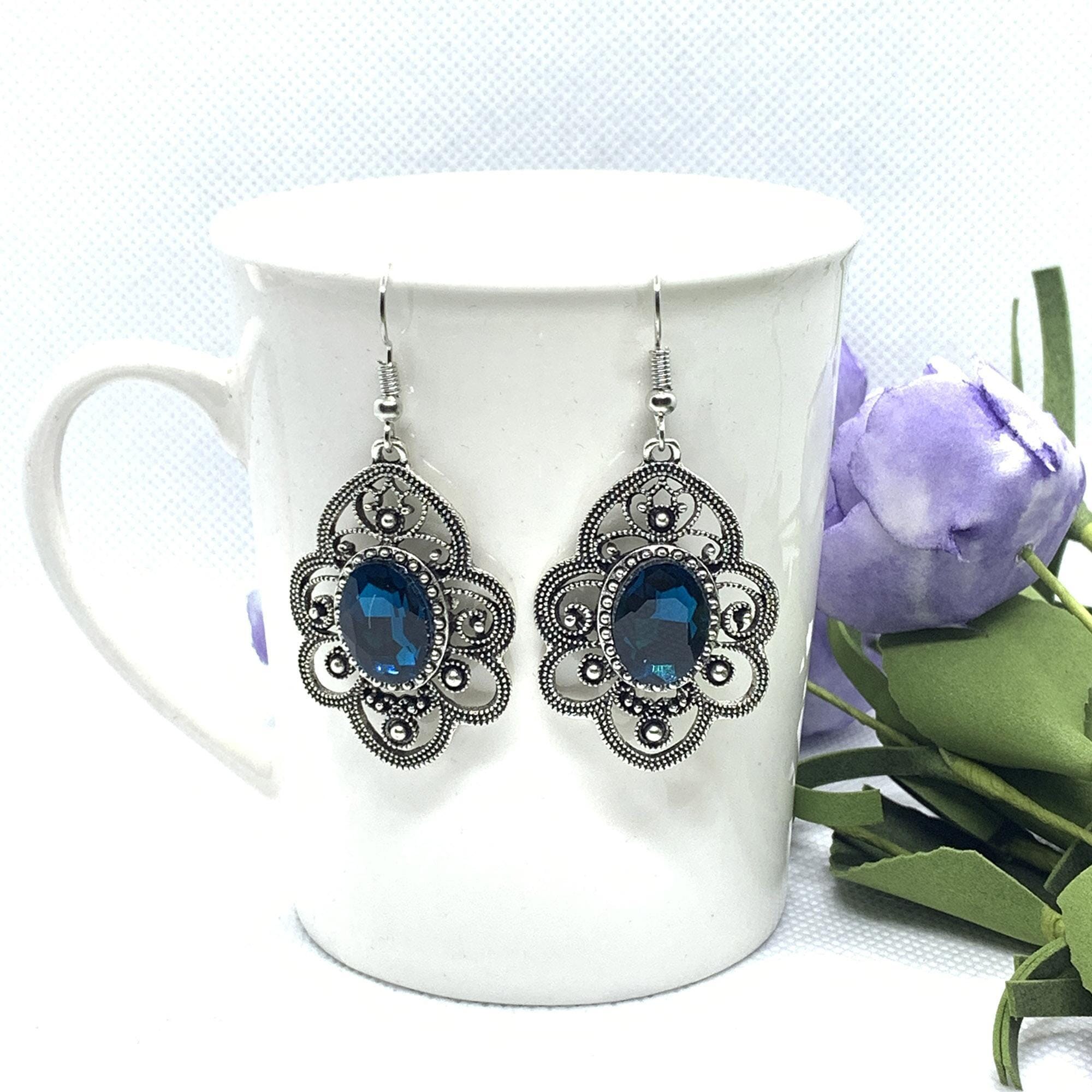 Silver/Black Self Patterned Drop Earrings For Women - Image 6