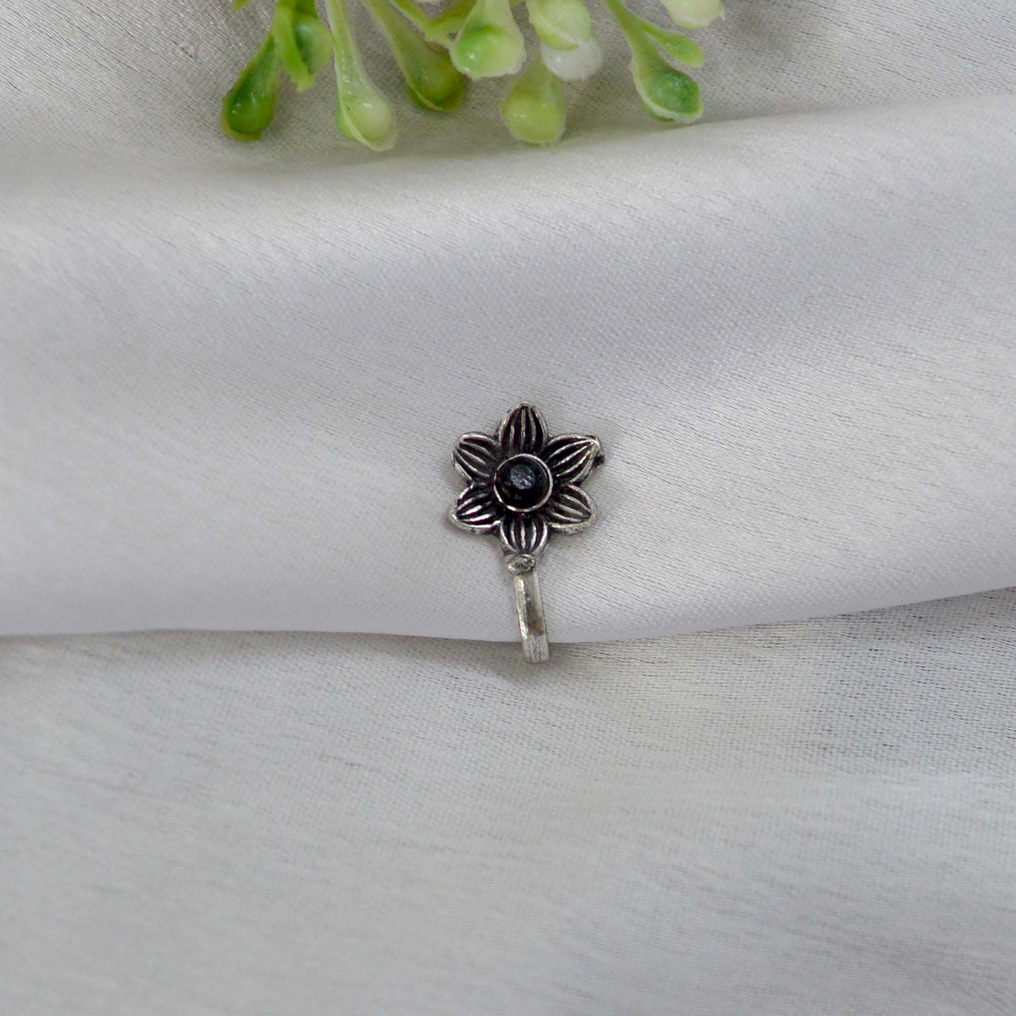 Oxidized Silver Toned Stone Clip on Nose Ring / Nathi/ Nathiya For Women- 1pc - Image 9