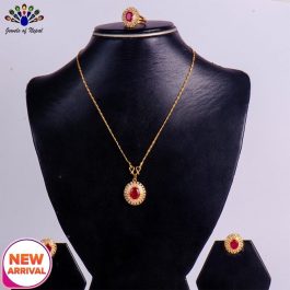 Jewels of Nepal Red/White Stone Studded Gold Plated Jewellery Set Set For Women