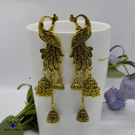Golden/Silver Peacock Designed Pinjada Drop Earrings For Women
